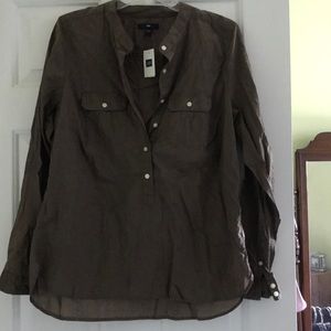 GAP military inspired Brown half button up